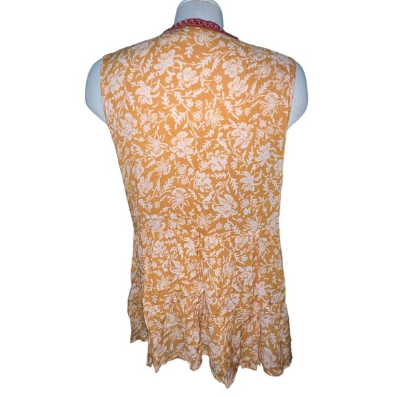 Democracy Sleeveless Boho Floral Top With Red Embroidery Trim Sz Large Womens - Picture 2 of 10